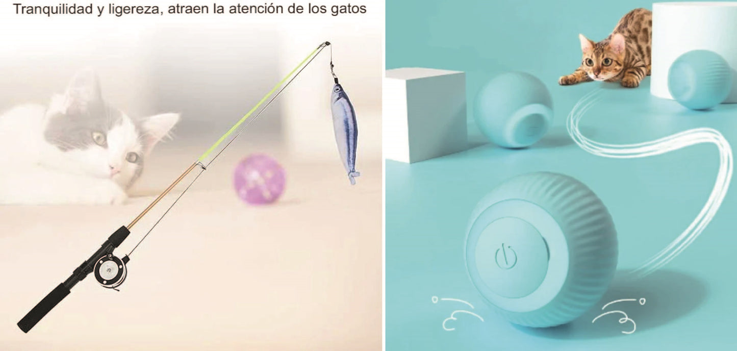 COMBO PELOTA MÁGICA + CAÑA DE PESCAR - PARA GATO🐱